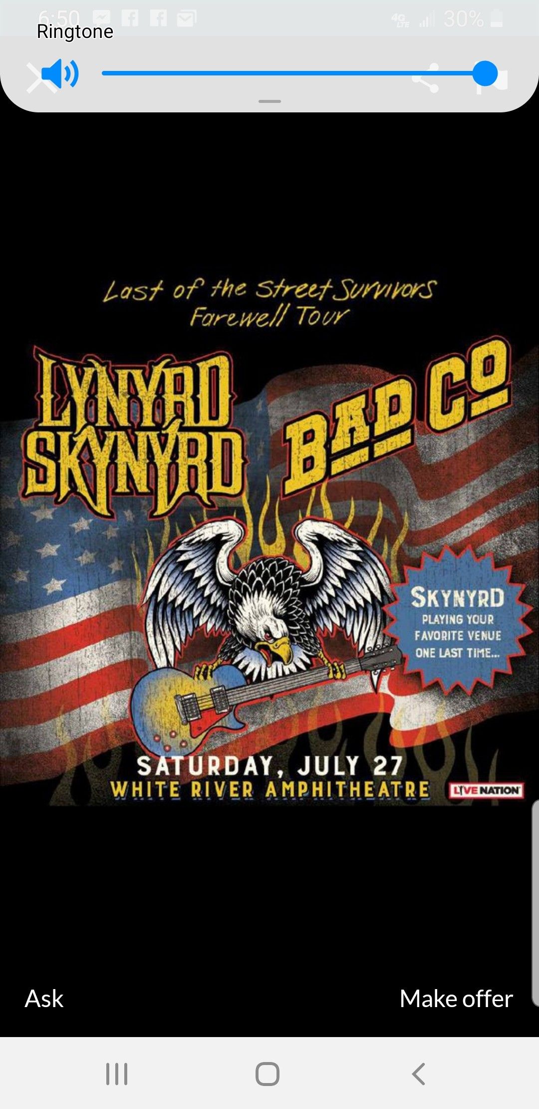 Two Lynard Skynyrd/Bad Company tickets July 27