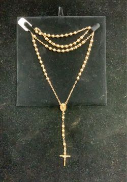 14K Yellow Gold Rosary Necklace with Cross Pendant