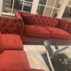 Beautiful Red Velvet Living Room Set