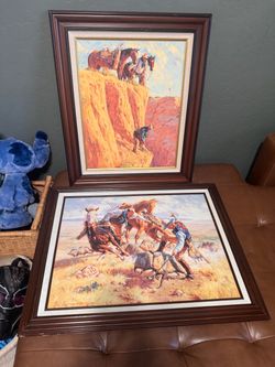 Framed Russel Houston Western Cowboy Art Prints – Set of 4