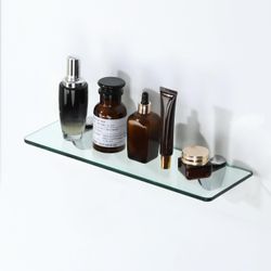 Alise Bathroom Glass Shelf,15 Inch Wall Mounted Floating Shelves, Chrome
