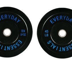 Brand New 45LB Bumper Plates With Curl Bar 