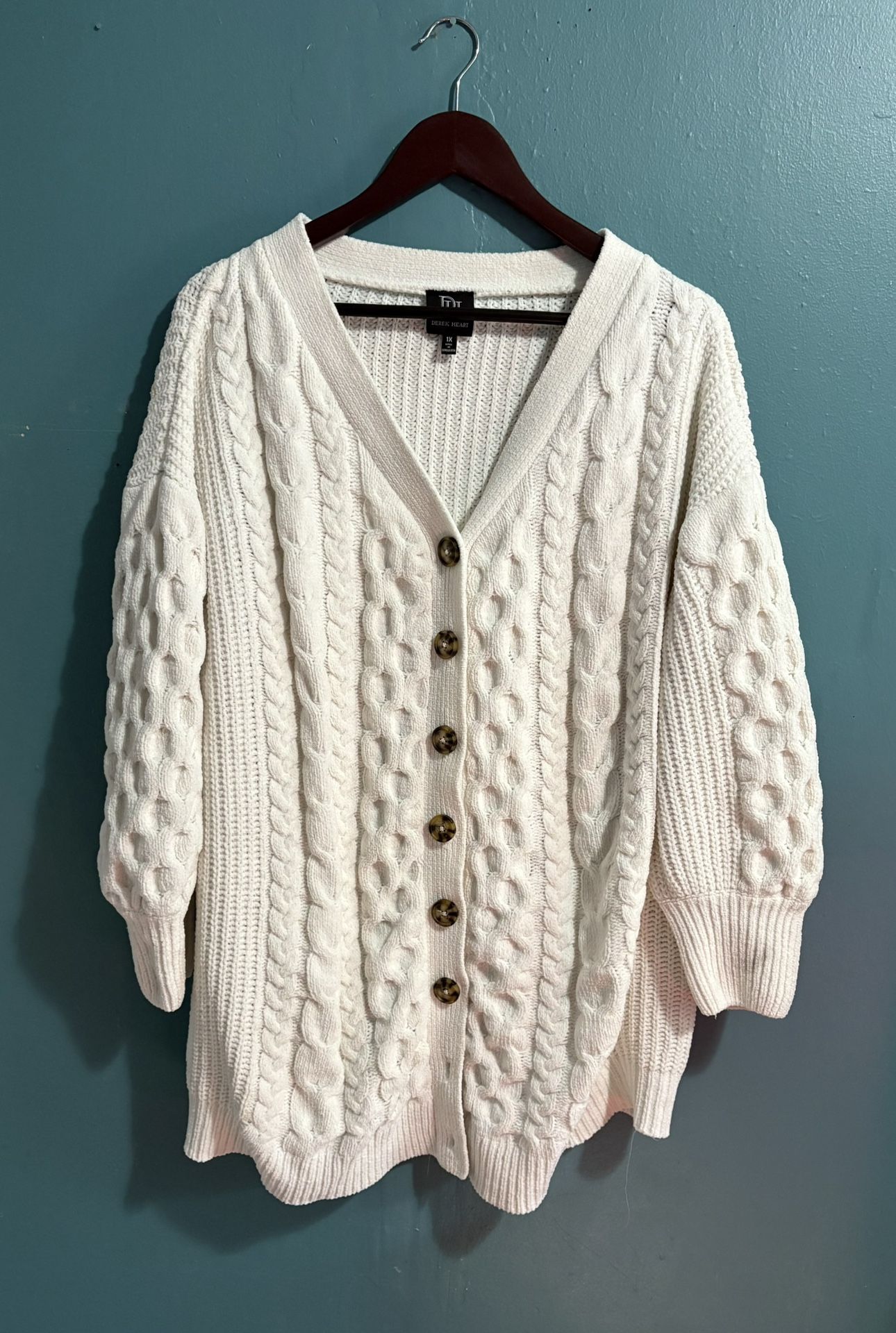 Derek Heart Women's Cardigan Plus Size 1x Cable-knit Crochet Style Sweater