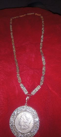 1886.. O Morgan Silver Dollar .Chain .Made Out Of Coin Silver.26 In ..129 Gram