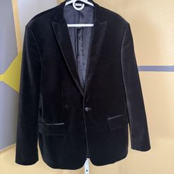 Calvin Klein Men's Velvet Blazer One Button Jacket Black , Large