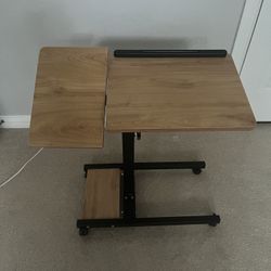 Laptop Desk Stand for Bed Portable Desk Overbed Bedside Mobile Laptop Table Rolling Foldable Table Adjustable Height with Locked Wheels & Mouse Pad fo