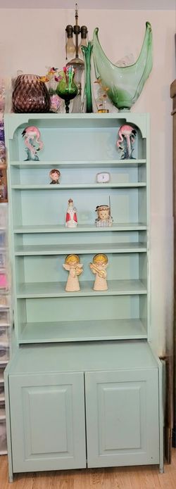 Vintage Mint Green Hutch Cabinet Store Display