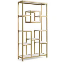 Frailey 71 in. Gold White Tall 11-Tier Large Open Display Bookshelf Geometric Cubed Bookcase Modern Storage Home Office