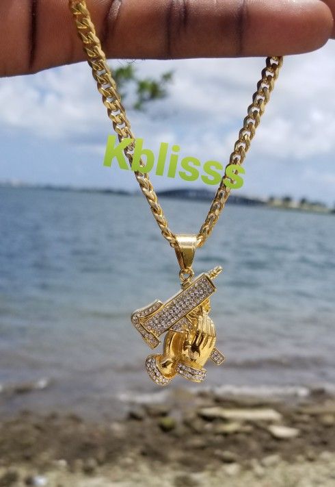 14k Gold Plated Miami Cuban Link Chain W Pendant