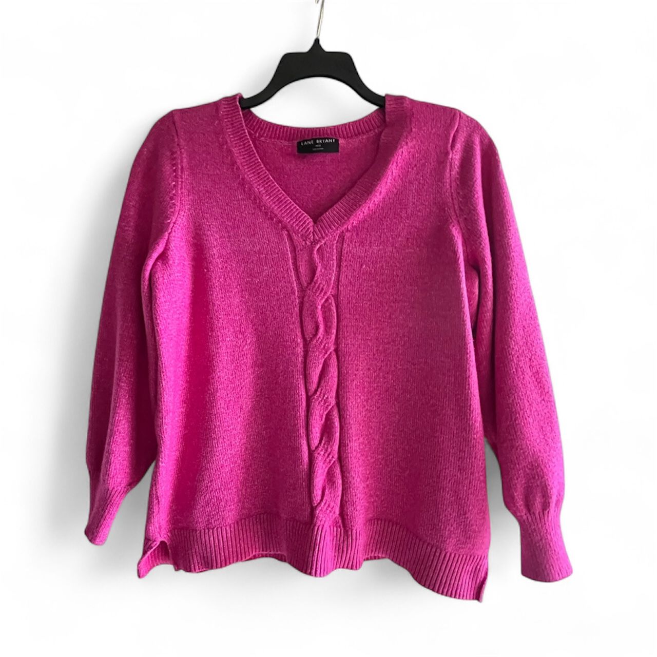 Lane Bryant Pink Cable Knit V-Neck Pullover Sweater Women's Plus Size 14/16