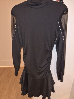 Black Mini Dress with Sheer Pearl Sleeves
