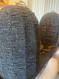 Wood beaded dome light fixture pendant - Designer Inventory