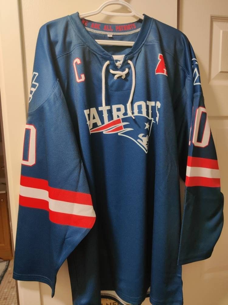 Drake Maye Blue Patriots Hockey Jersey Adult Large