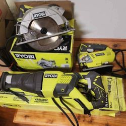 Ryobi corded electric 7 1/4" circular saw, reciprocating saw, jigsaw