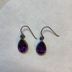 Sterling Purple Amethyst Tear Drop Earrings
