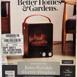 Better Homes & Gardens Electric Fireplace Portable Heater Walnut Finish 1500W-NEW !