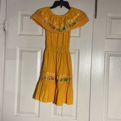 Kids Mexican Yellow Flower Dress 