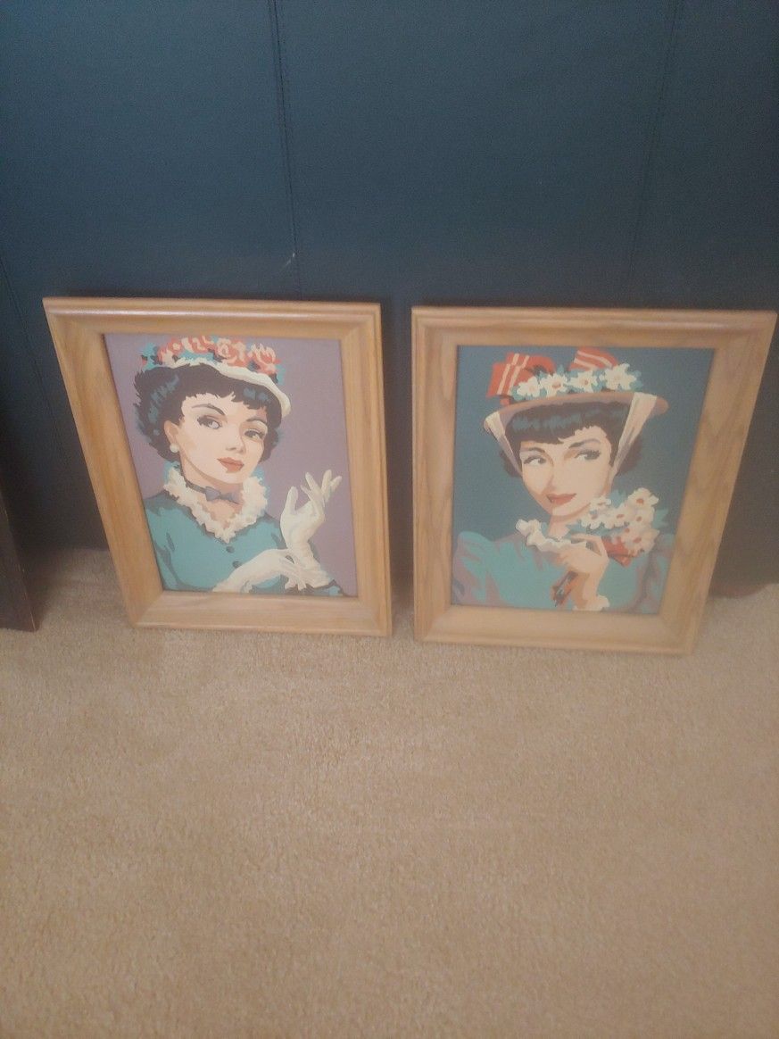 Midcentury Paint By Numbers Pair Of Paintings