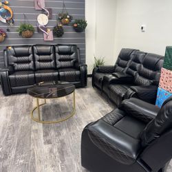 Premium Black And Brown Recliner Living Room 3Pcs Set (2/9)