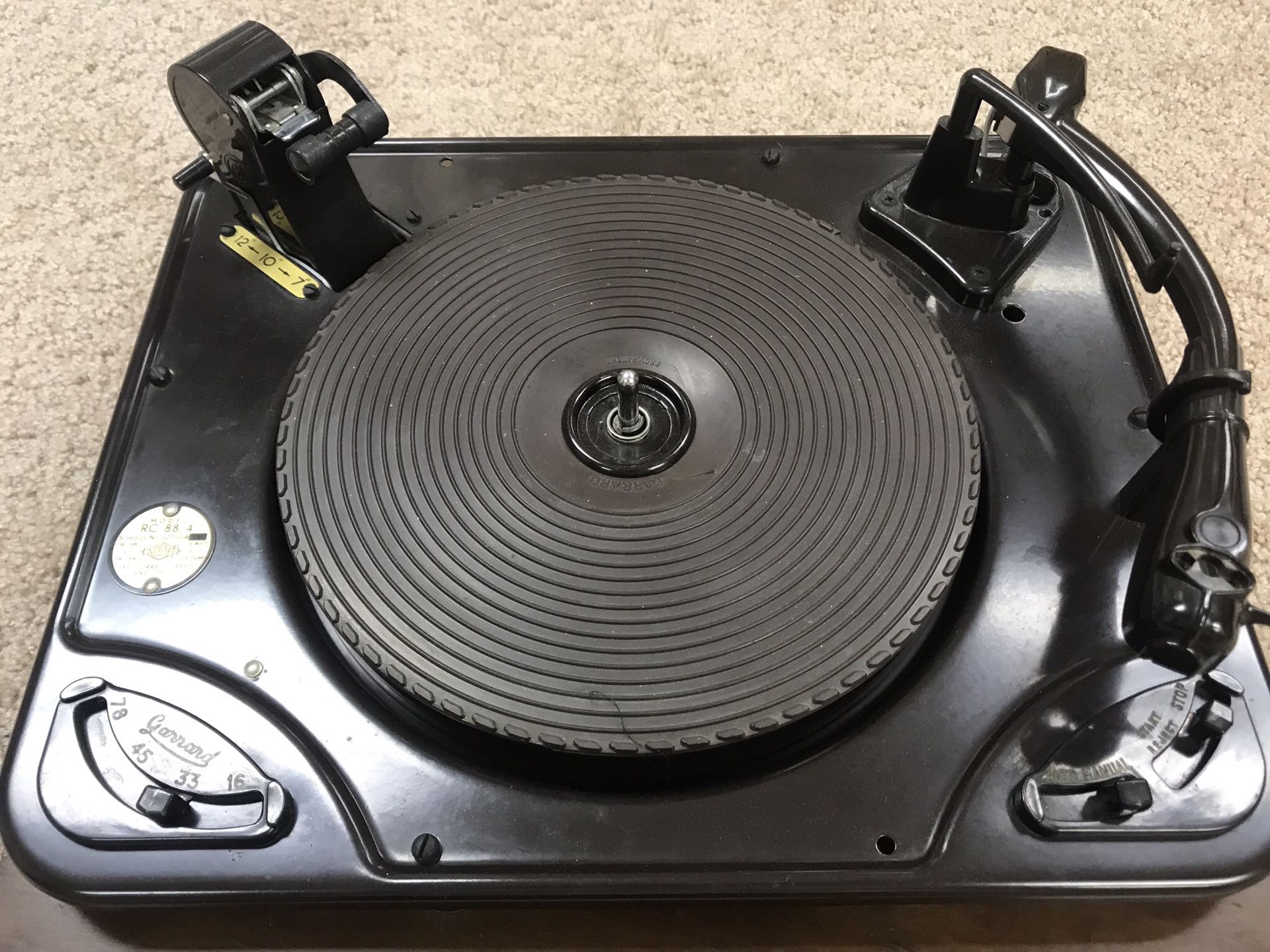 Vintage Garrand RC 88/4 Record Turntable