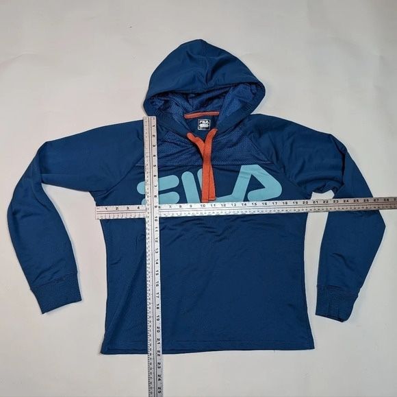 Fila Dark Turquoise and Orange Logo Hoodie Sweatshirt