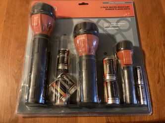 3  Pack Water Resistant Rubber Flashlight.   (NEW )