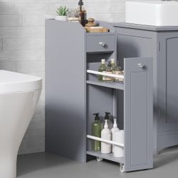 Slim Storage Cabinet, Narrow Storage Organizer with Slide Out Drawers, Freestanding Toilet Paper Holder, Small Space Skinny Cabinet for Bathroom Kitch