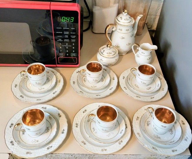 Rare vintage fine china tea set made in Germany white & gold