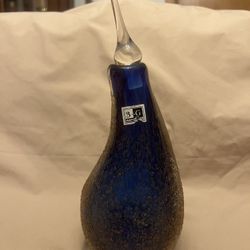 1970's Italian Murano Mandruzatto Sommerso Cobalt/Clear Glass Textured Vase With Clear Top