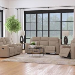 New Sectional Reclining Beige 3 PCs 