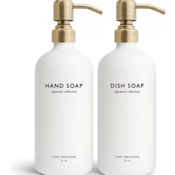 White Glass Soap Dispenser! Set Of 2. Brand New!