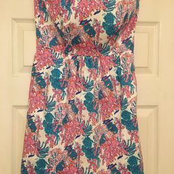 Strapless Vineyard Vines Coral Print Dress