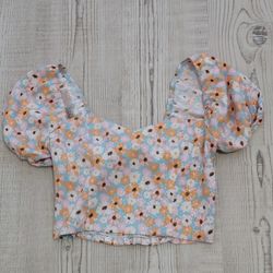 Altar'd State Floral Puff Sleeve Crop Top - Multicolor