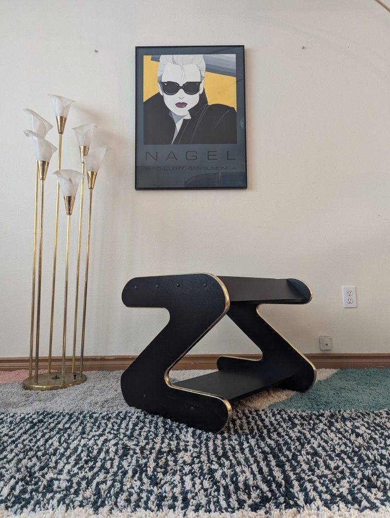 Postmodern Black & Gold Mirrored Z Table End / Coffee Table 