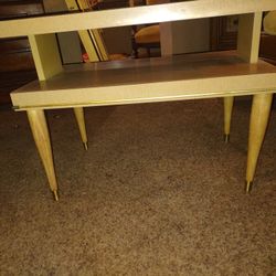 Unique MCM Vintage Blonde Two-Tier Side Table 