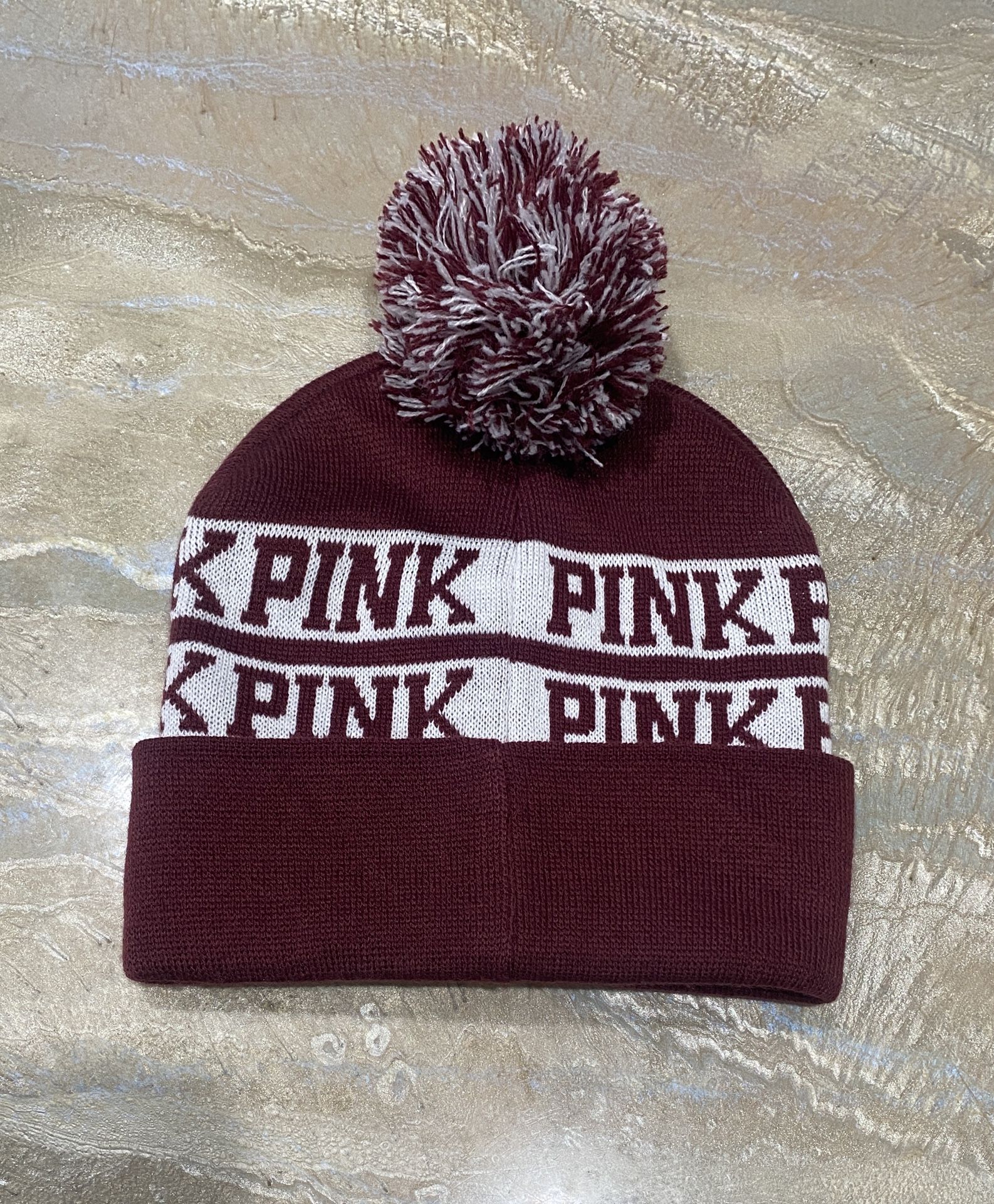 PINK Victoria's Secret Pom Pom Hat Knit Cap Maroon / See Pics & Read Description