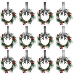 Crowye 18 Pack Artificial Pine Christmas Wreath Green 10 in w/ Buffalo Plaid Bow