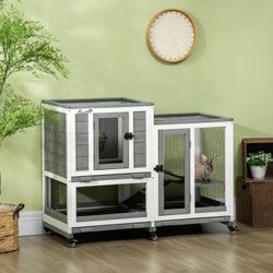 Three Story Wooden Rabbit Cage Bunny Hutch, Gray