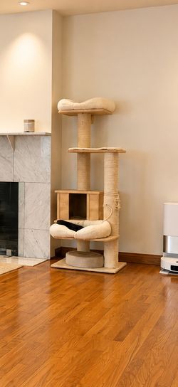 PAWMONA 60" Multi-Level Sturdy cat Tree condo-Made with Durable Natural Birch Wood