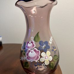 FENTON Teleflora  Hand Painted 8” Amethyst Color Vase 
