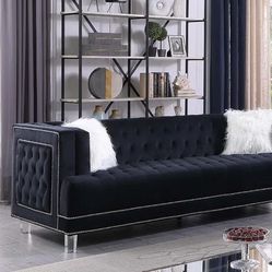 Black Sofa - Contemporary Glam Style Black Velvet 2pc Sofa Set 