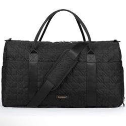BAGSMART Black 40L Travel Duffle Bag with Shoes Compartment, Carry On Weekender Overnight Bag