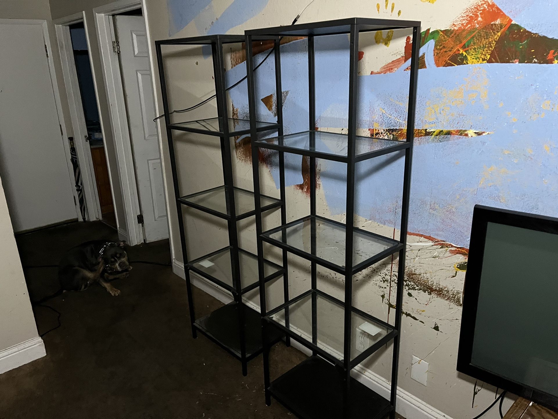 IKEA glass and metal shelves nice condition 50 bucks for both