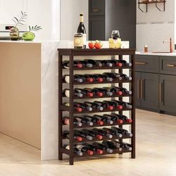 Wine Rack 7-Tier Display Wine Storage Shelves with Table Top