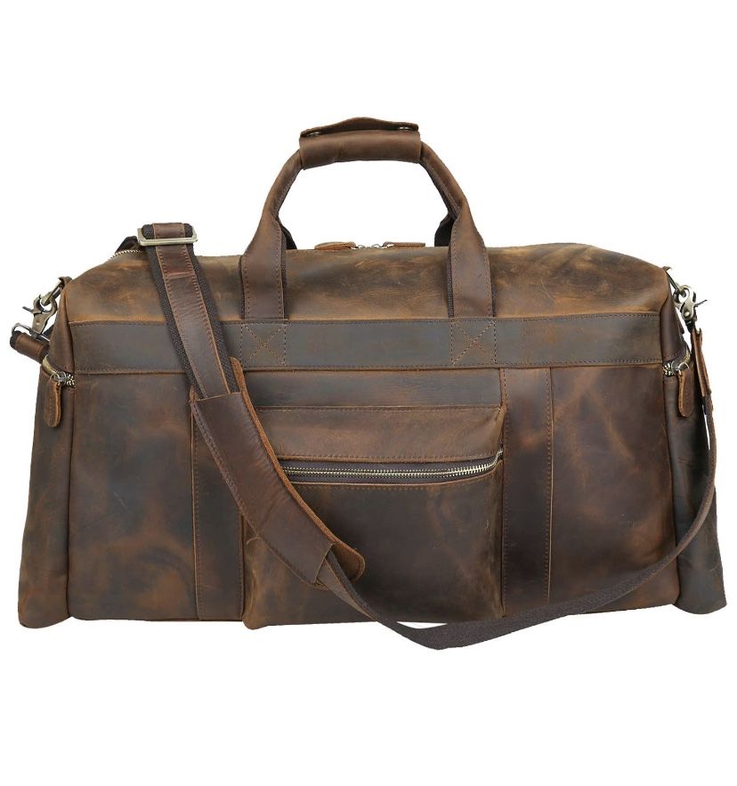 Polare 20'' Full Grain Cowhide Leather Weekender Duffle Bag Overnight Luggage Travel Duffel Bag For Men