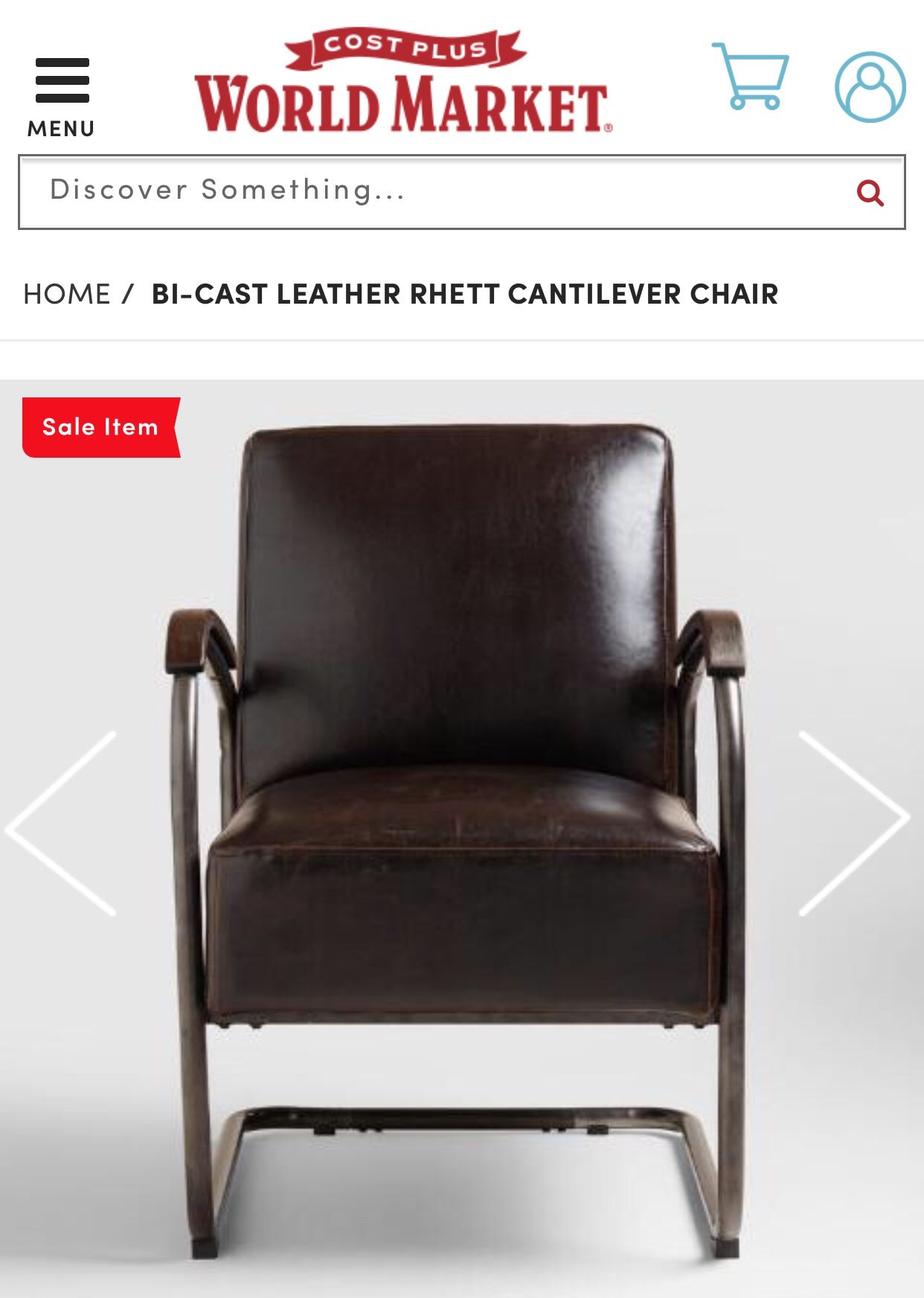 World Market Bi Cast Leather Rhett Cantilever Chair for Sale in