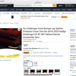 for Challenger Front Bumper Lip Splitter Protector Cover Trim for 2015-2023 Dodge Challenger GT RT SRT Yellow Exterior Accessories 2pcs