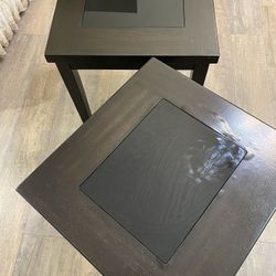 Dark Brown Wooden Coffee Table with Glass Insert Set Of 2