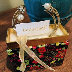 Perfect 👩‍🎓 Gift! NWT Bella + Jack 5 Semi-Horseshoe Stacked Gold Silver Crystal & Pearl  Bracelet Set