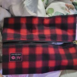 Large Black And Red Plaid Makeup Bag